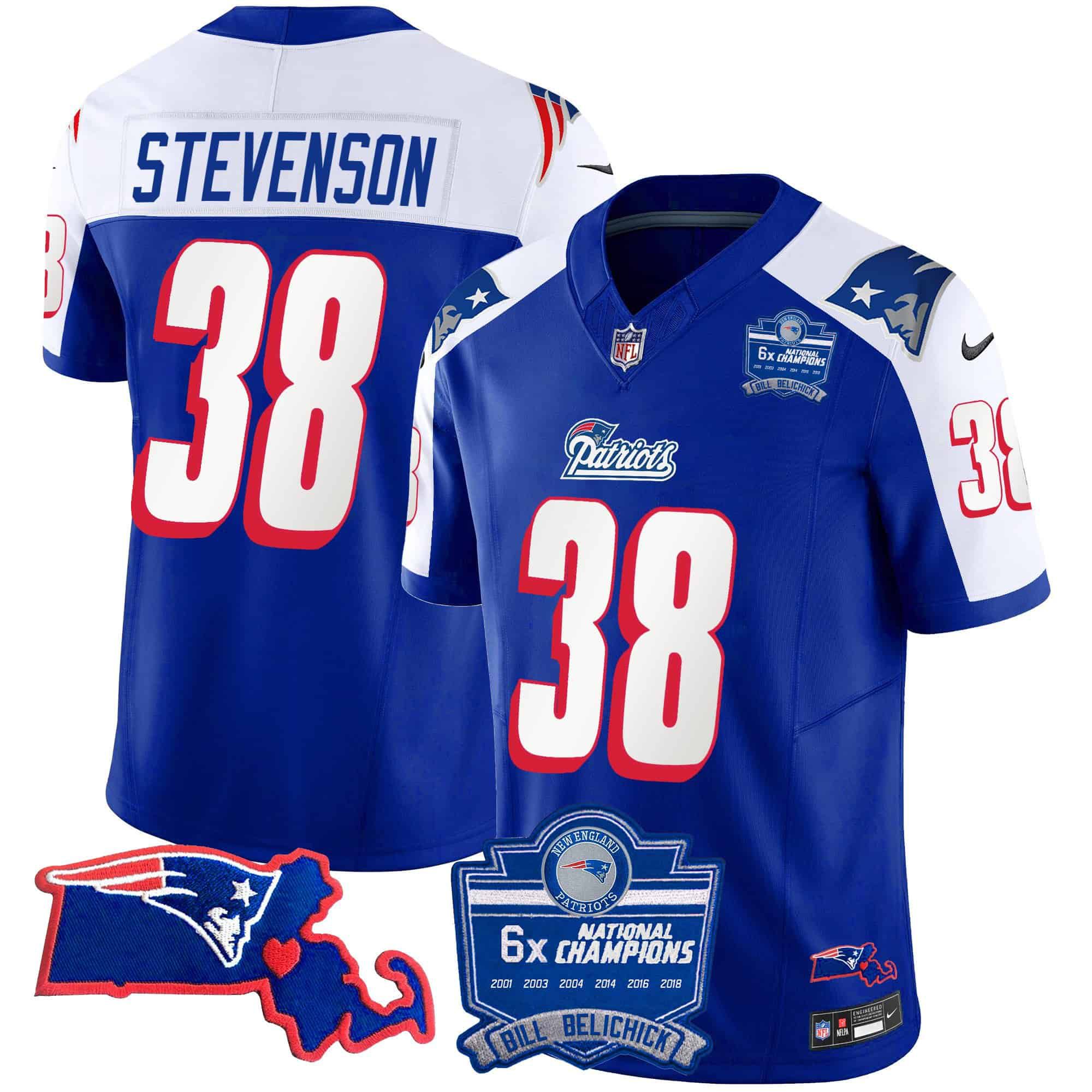 Men New England Patriots #38 Stevenson Blue 2024 Nike 6x Champions Patch Vapor Limited NFL Jersey->indianapolis colts->NFL Jersey